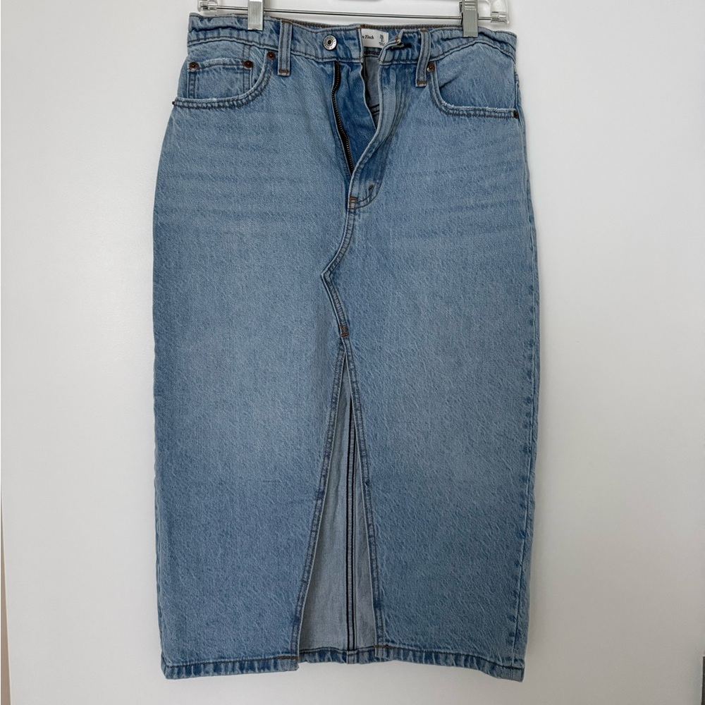 Abercrombie Blue Denim Midi Skirt with Front Slit